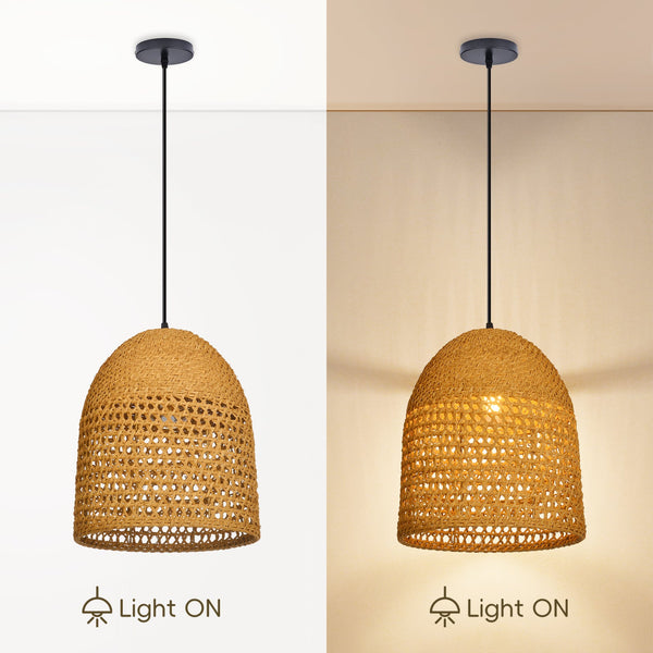 Handwoven Natural Rattan Pendant Light Farmhouse Kitchen Island Lamp
