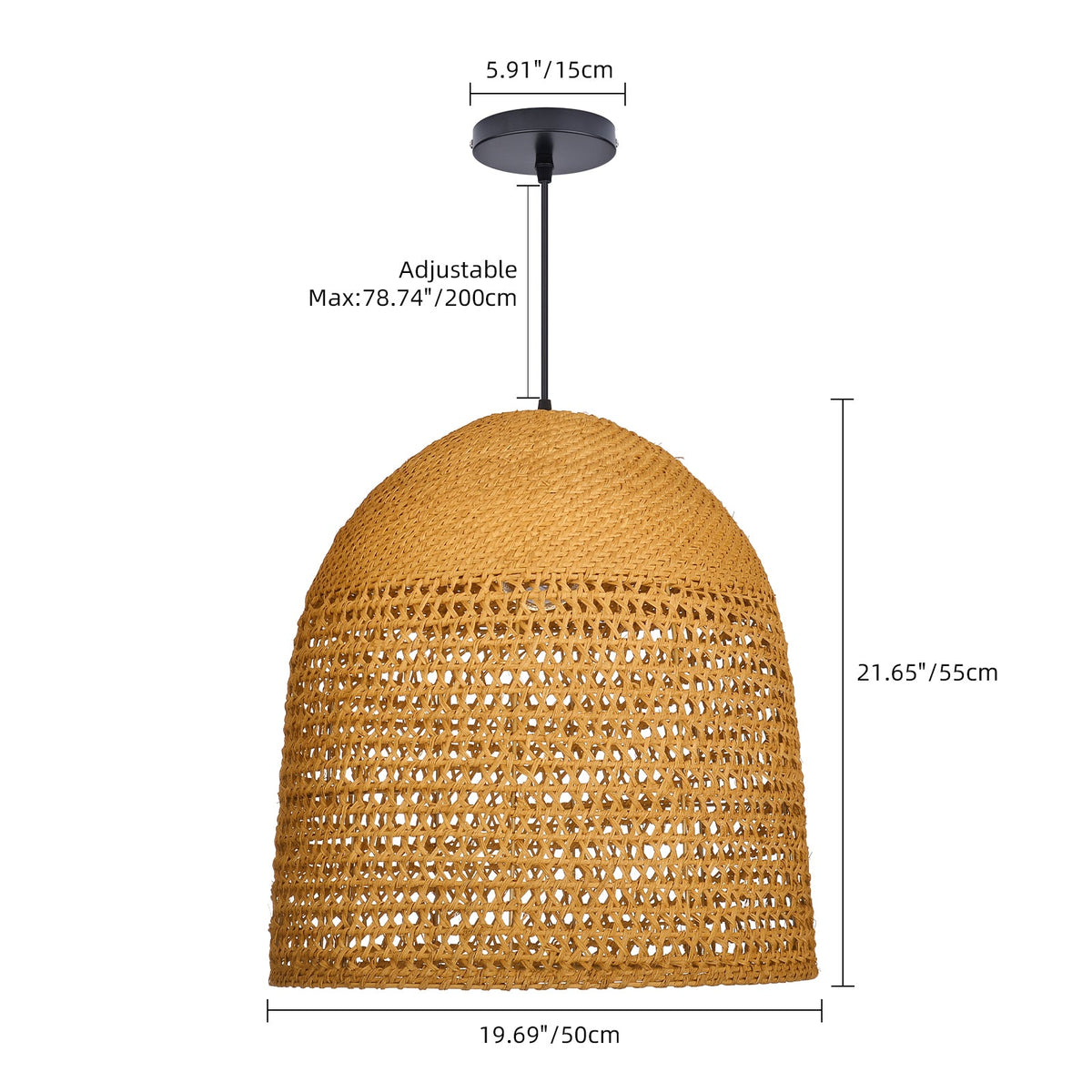 Handwoven Natural Rattan Pendant Light Farmhouse Kitchen Island Lamp