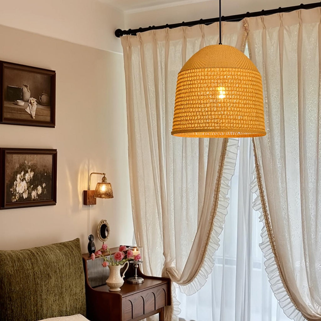 Handwoven Natural Rattan Pendant Light Farmhouse Kitchen Island Lamp