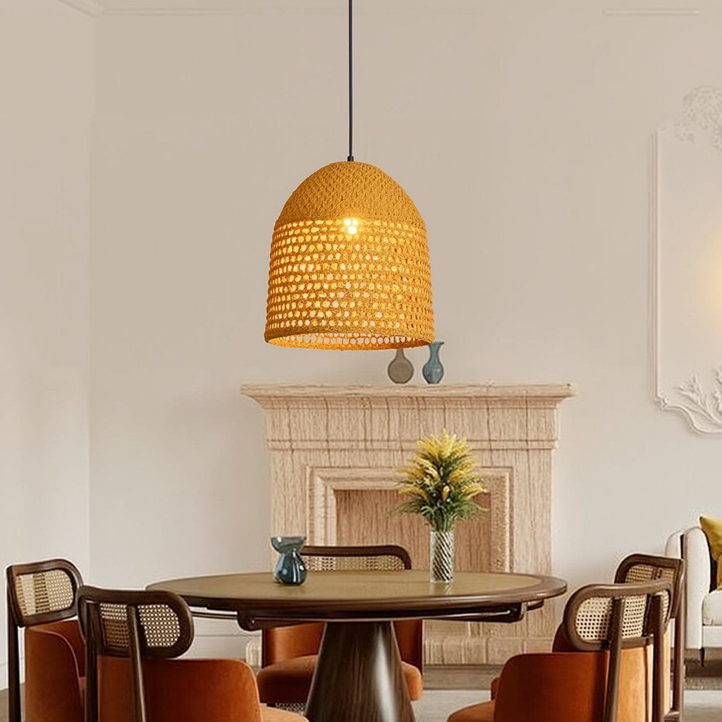 Handwoven Natural Rattan Pendant Light Farmhouse Kitchen Island Lamp