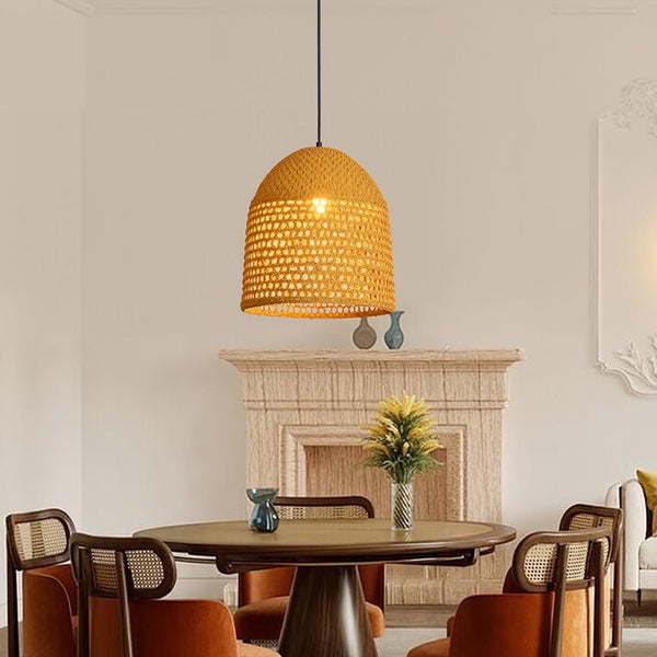 Handwoven Natural Rattan Pendant Light Farmhouse Kitchen Island Lamp