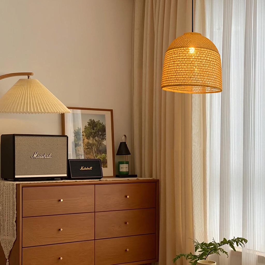 Handwoven Natural Rattan Pendant Light Farmhouse Kitchen Island Lamp
