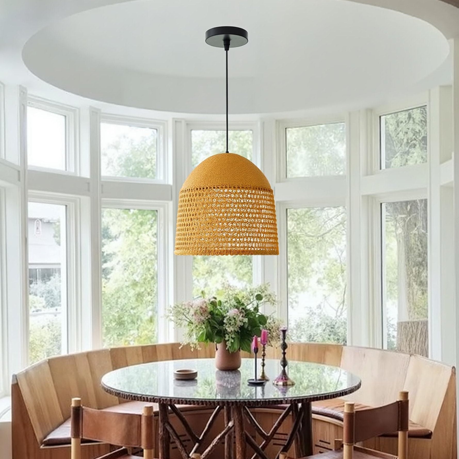 Handwoven Natural Rattan Pendant Light Farmhouse Kitchen Island Lamp Secondary image