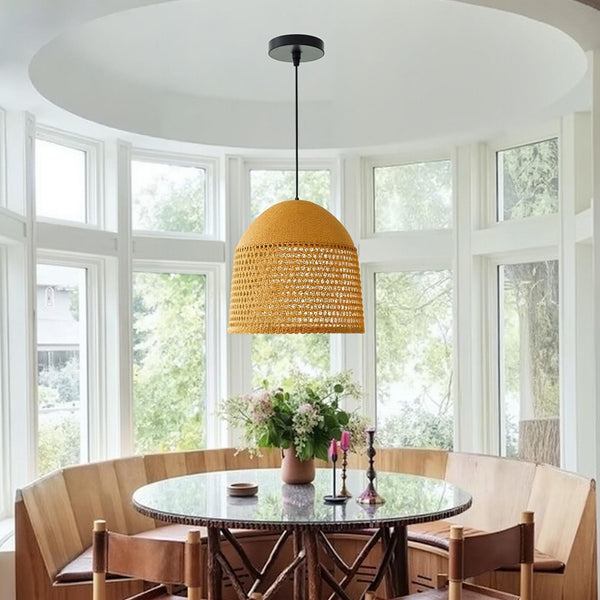 Handwoven Natural Rattan Pendant Light Farmhouse Kitchen Island Lamp