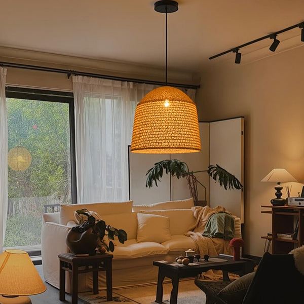 Handwoven Natural Rattan Pendant Light Farmhouse Kitchen Island Lamp
