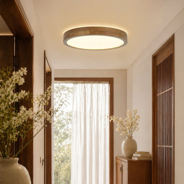 Scandinavian Wooden Round Dimmable LED Flush Mount