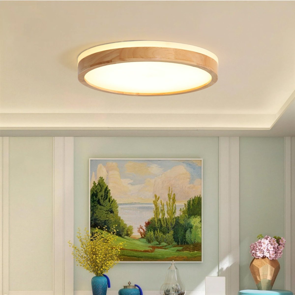 Scandinavian Wooden Round Dimmable LED Flush Mount