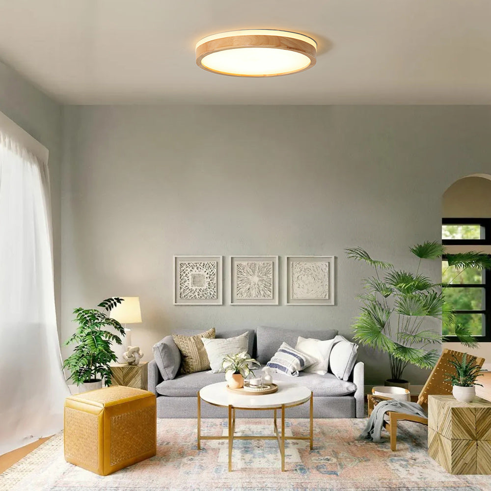 Scandinavian Wooden Round Dimmable LED Flush Mount Secondary image