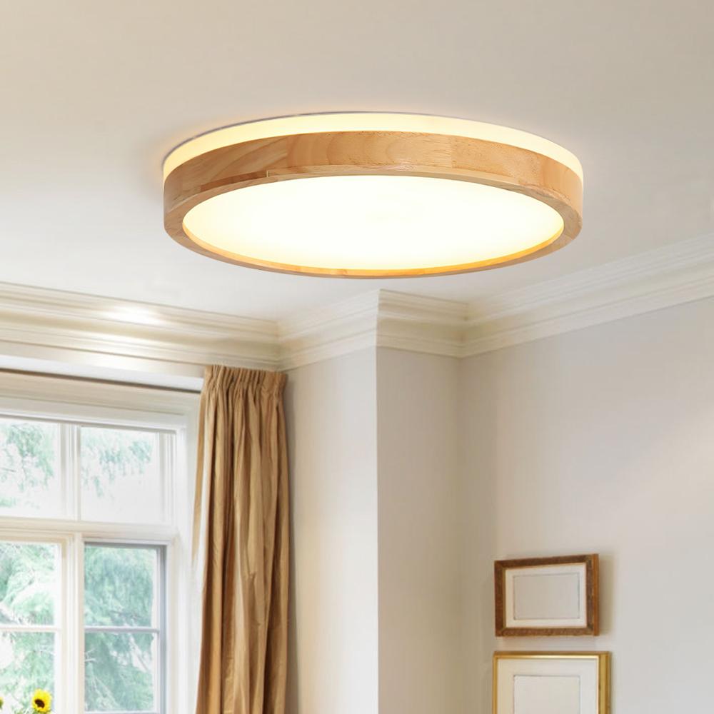 Scandinavian Wooden Round Dimmable LED Flush Mount