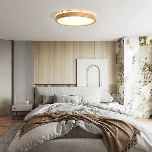 Scandinavian Wooden Round Dimmable LED Flush Mount