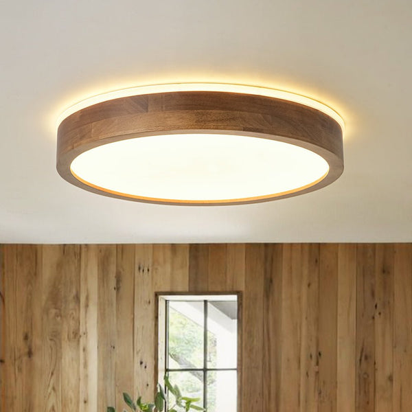 Scandinavian Wooden Round Dimmable LED Flush Mount
