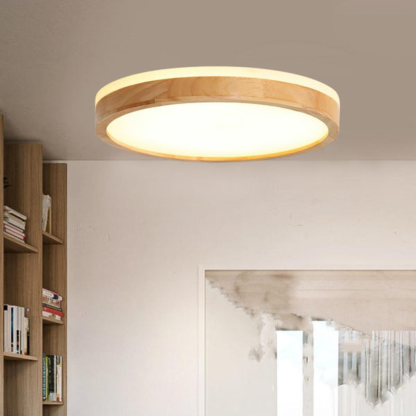 Scandinavian Wooden Round Dimmable LED Flush Mount