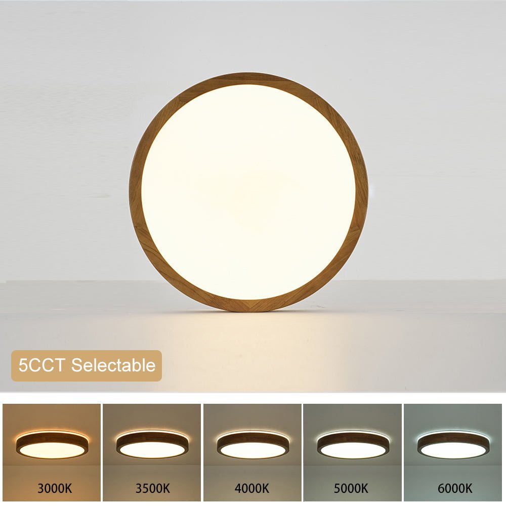 Scandinavian Wooden Round Dimmable LED Flush Mount