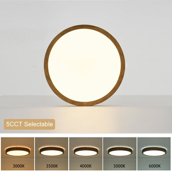Scandinavian Wooden Round Dimmable LED Flush Mount