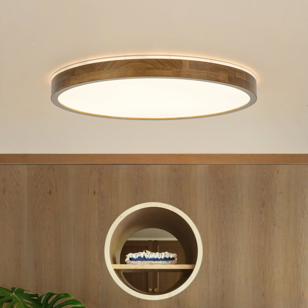 Scandinavian Wooden Round Dimmable LED Flush Mount