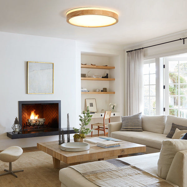 Scandinavian Wooden Round Dimmable LED Flush Mount