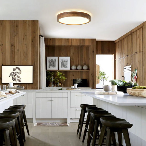 Scandinavian Wooden Round Dimmable LED Flush Mount