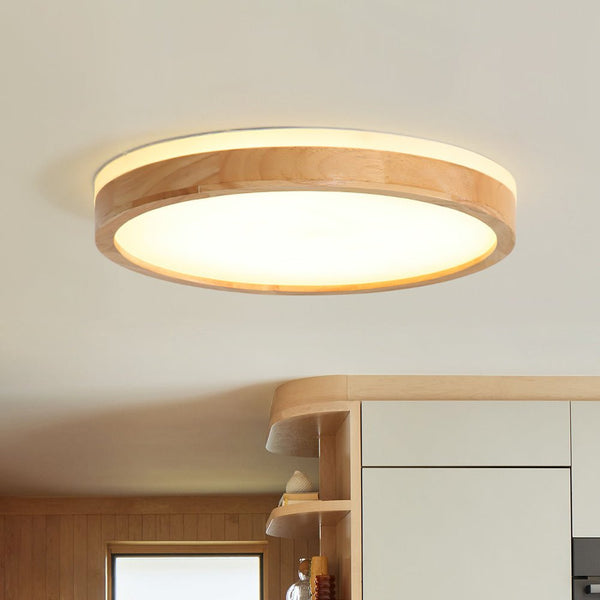 Scandinavian Wooden Round Dimmable LED Flush Mount
