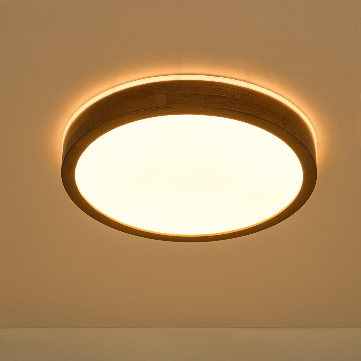 Scandinavian Wooden Round Dimmable LED Flush Mount