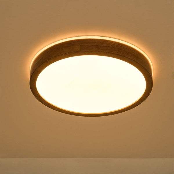 Scandinavian Wooden Round Dimmable LED Flush Mount
