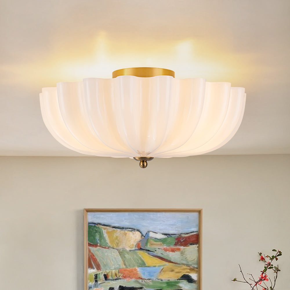 Modern 3-Light Ivory White Daisy Glass Semi-Flush Mount