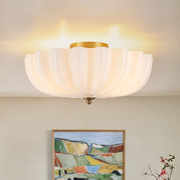 Modern 3-Light Ivory White Daisy Glass Semi-Flush Mount