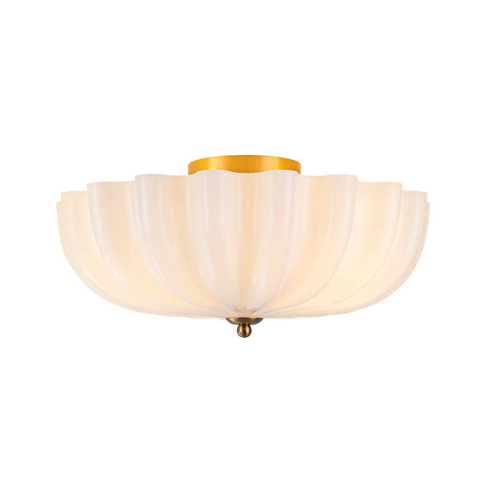 Modern 3-Light Ivory White Daisy Glass Semi-Flush Mount