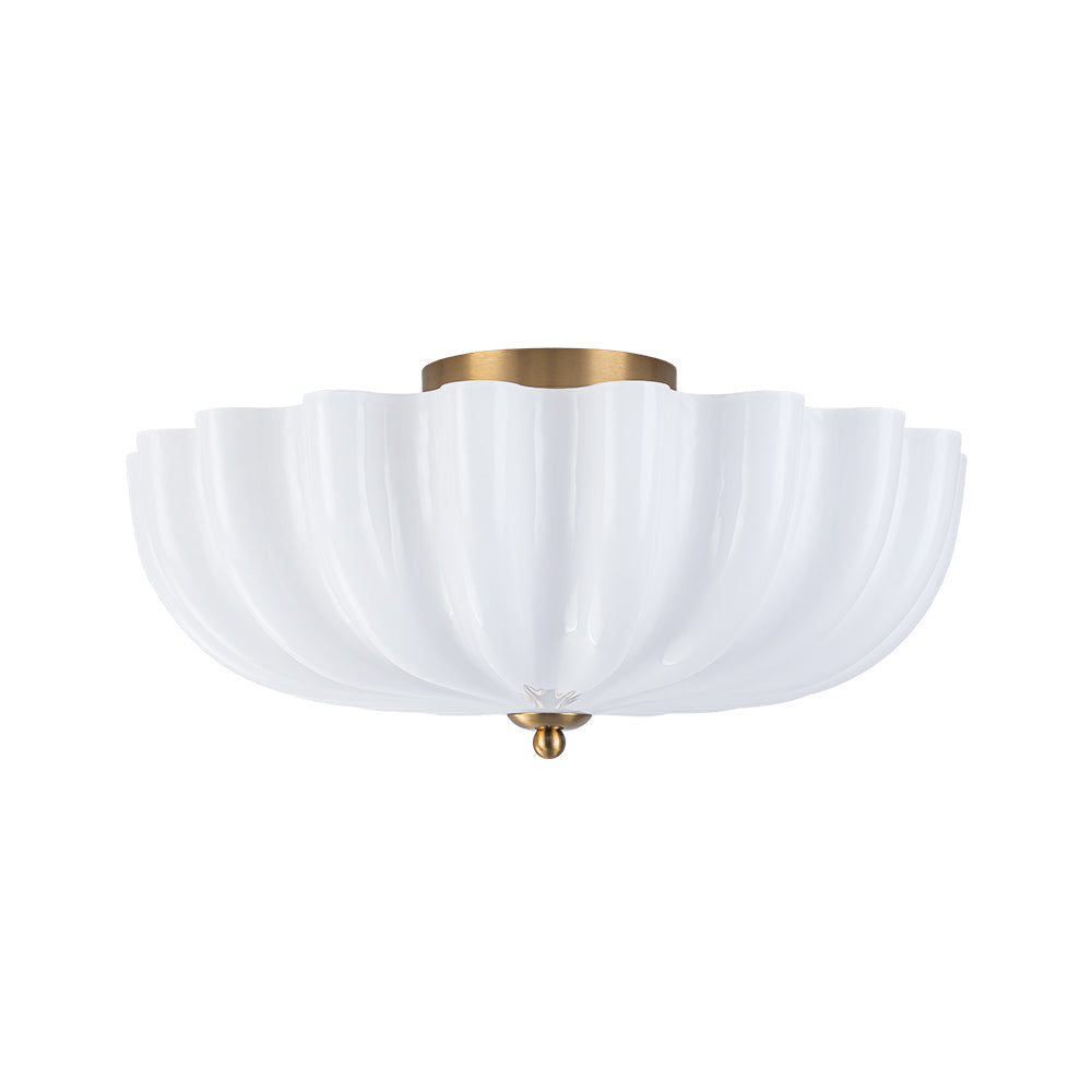 Modern 3-Light Ivory White Daisy Glass Semi-Flush Mount