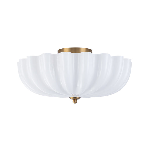 Modern 3-Light Ivory White Daisy Glass Semi-Flush Mount