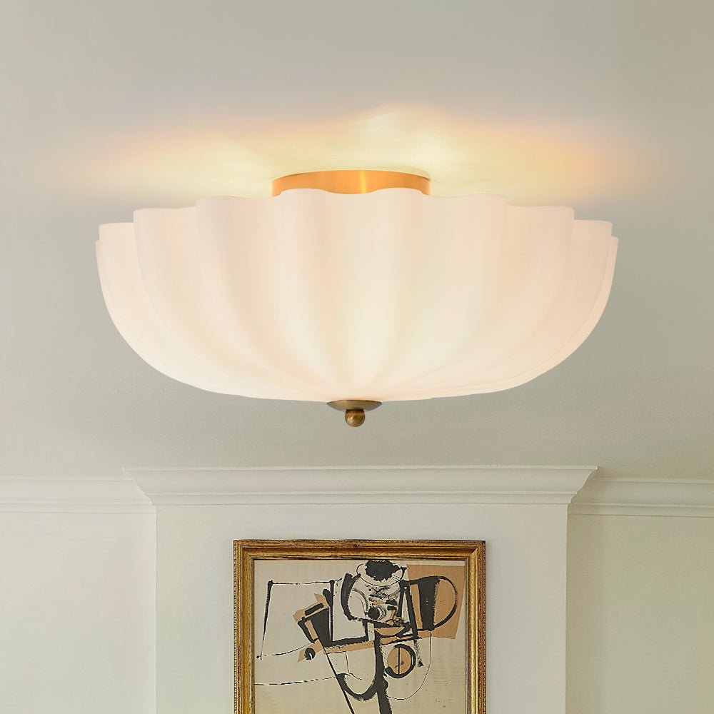 Modern 3-Light Ivory White Daisy Glass Semi-Flush Mount
