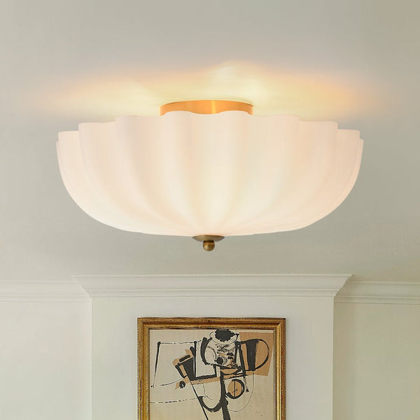 Modern 3-Light Ivory White Daisy Glass Semi-Flush Mount