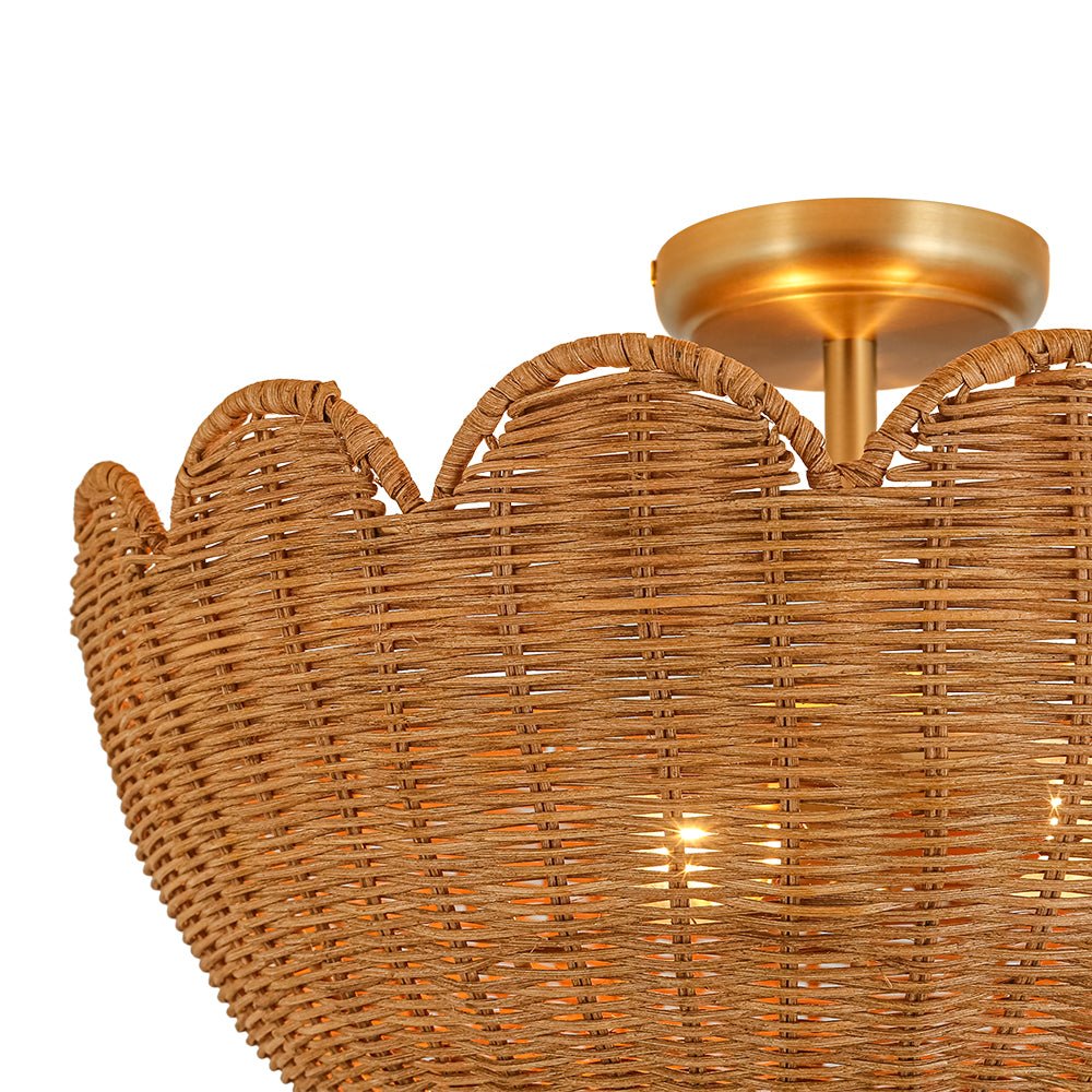 2-Light Scalloped Tulip Woven Basket Semi-Flush Mount