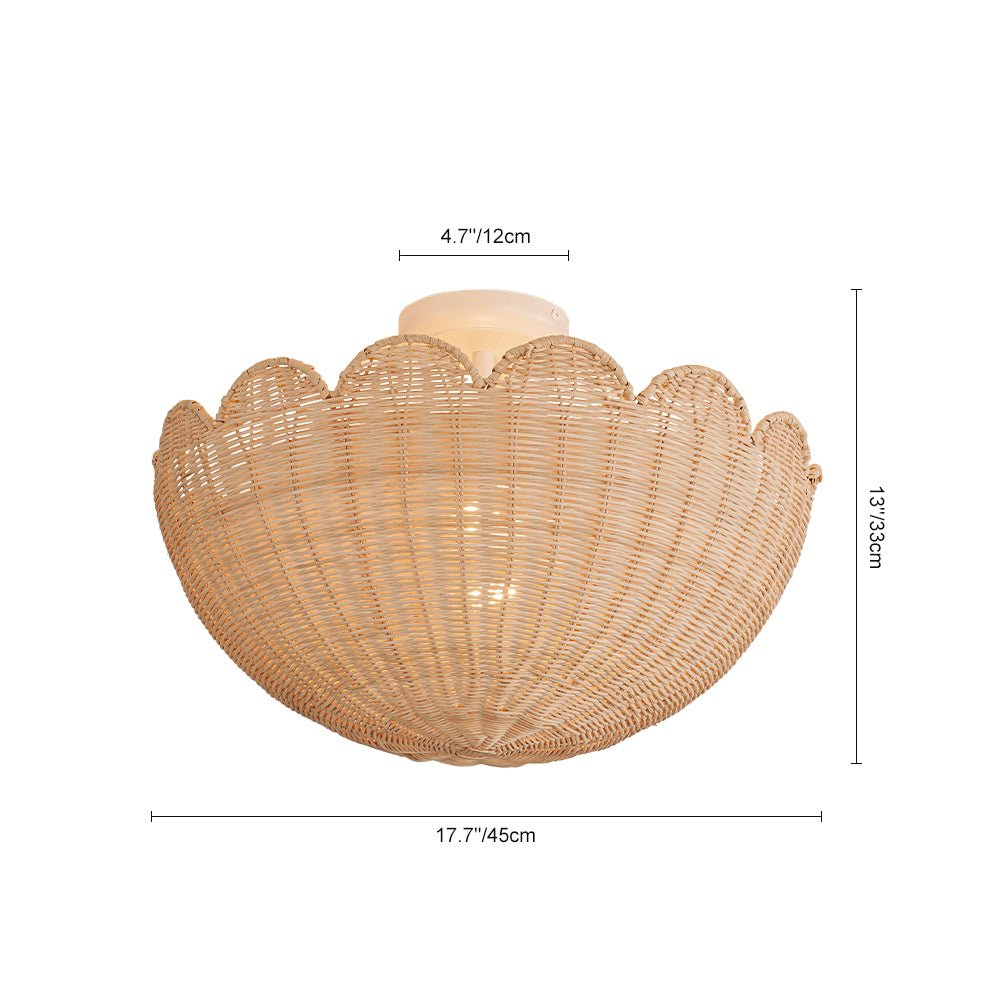 2-Light Scalloped Tulip Woven Basket Semi-Flush Mount