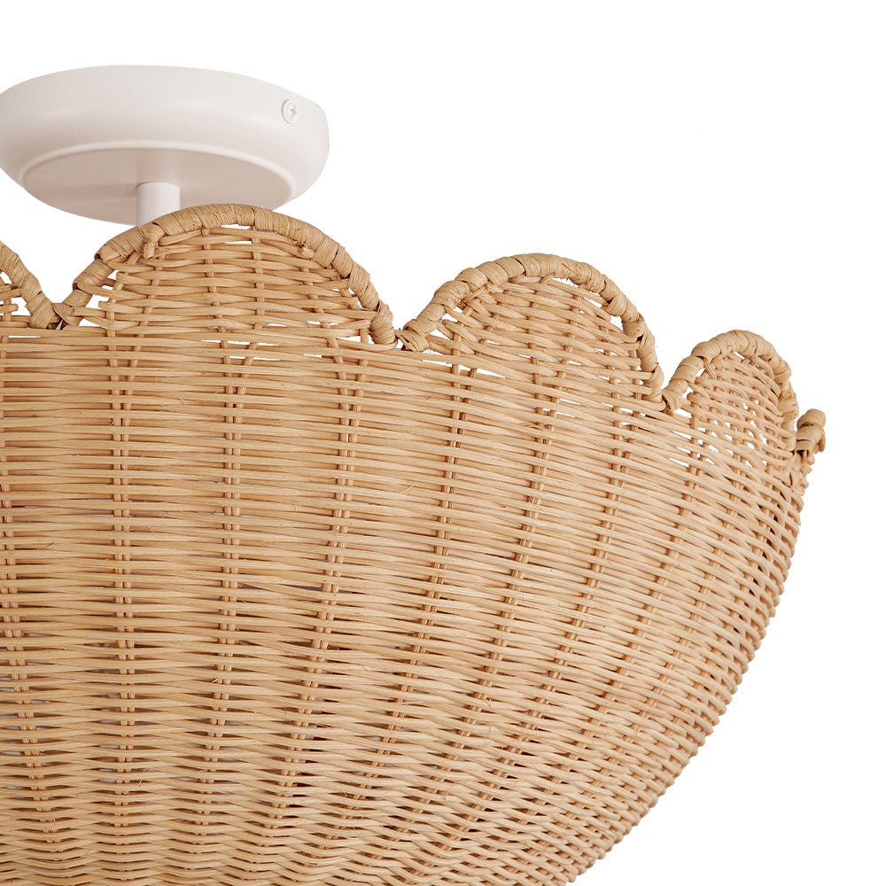 2-Light Scalloped Tulip Woven Basket Semi-Flush Mount