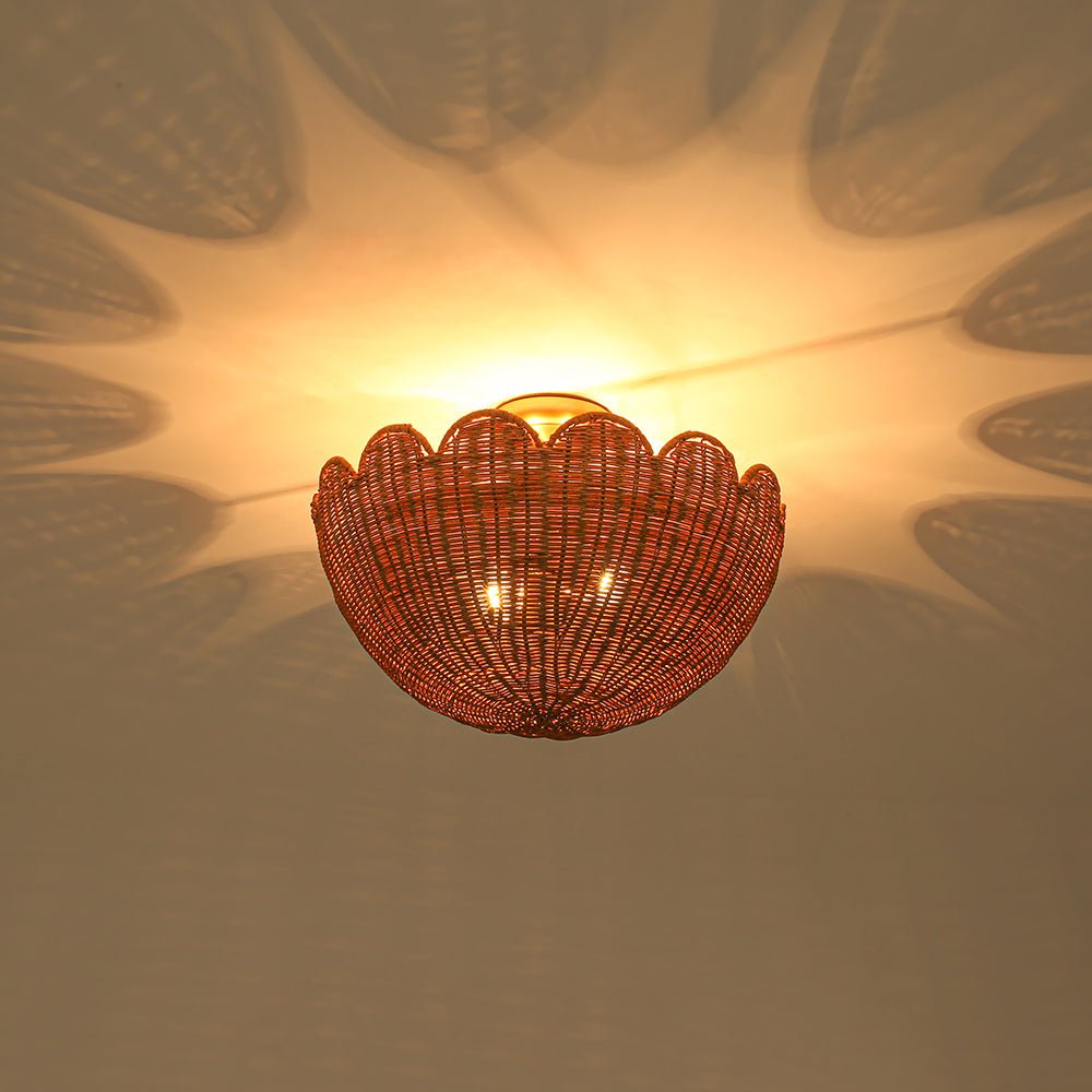2-Light Scalloped Tulip Woven Basket Semi-Flush Mount