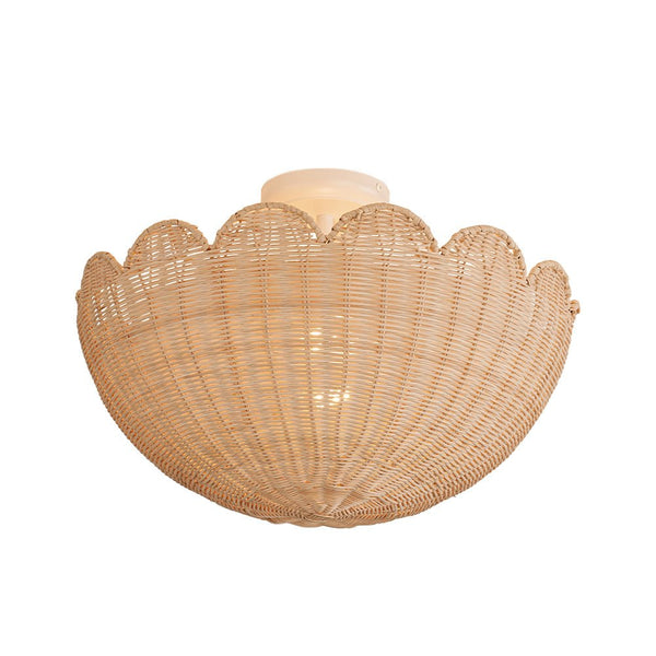 2-Light Scalloped Tulip Woven Basket Semi-Flush Mount
