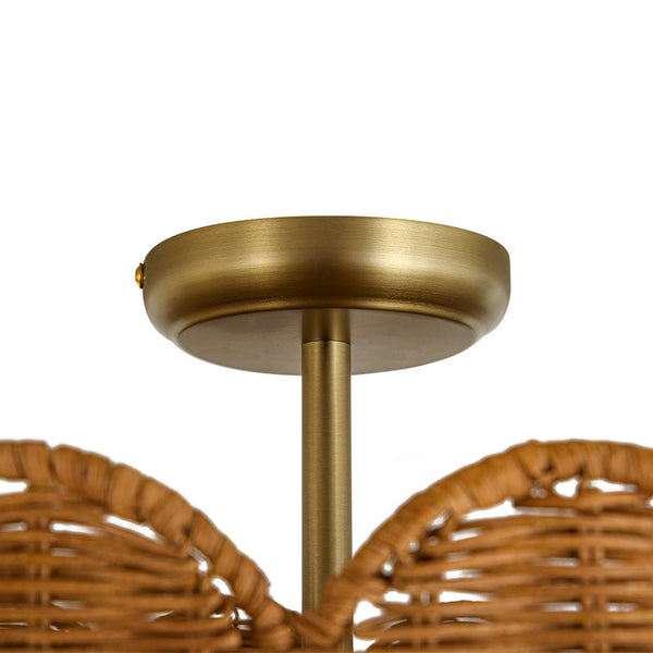 2-Light Scalloped Tulip Woven Basket Semi-Flush Mount