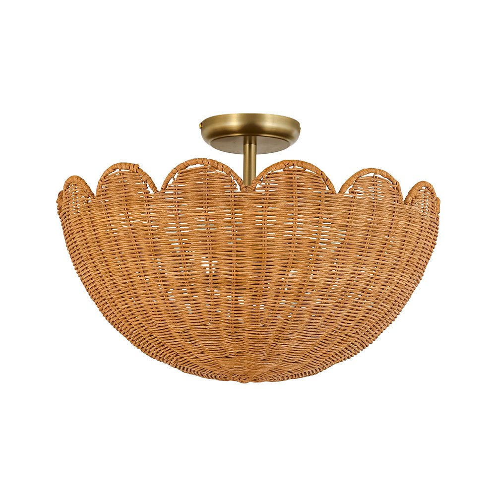 2-Light Scalloped Tulip Woven Basket Semi-Flush Mount