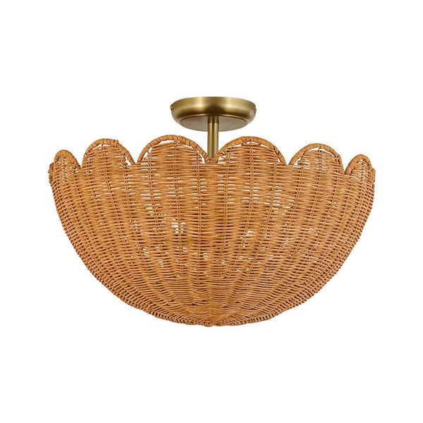 2-Light Scalloped Tulip Woven Basket Semi-Flush Mount