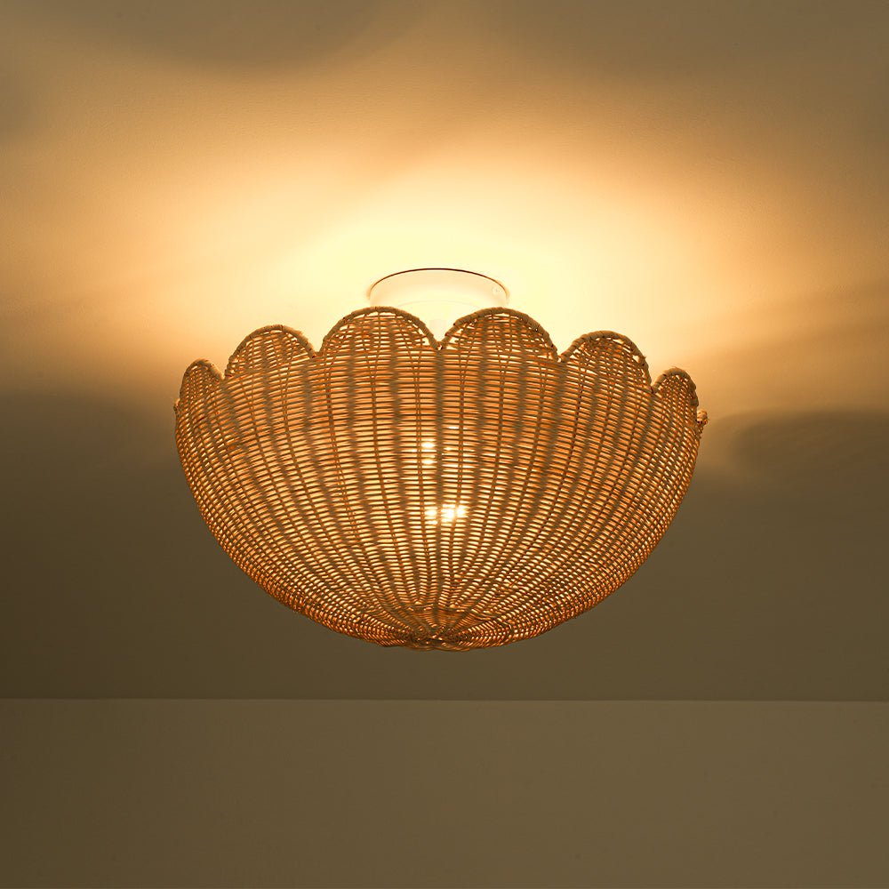 2-Light Scalloped Tulip Woven Basket Semi-Flush Mount