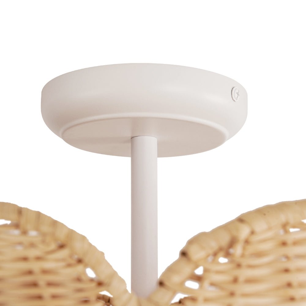 2-Light Scalloped Tulip Woven Basket Semi-Flush Mount