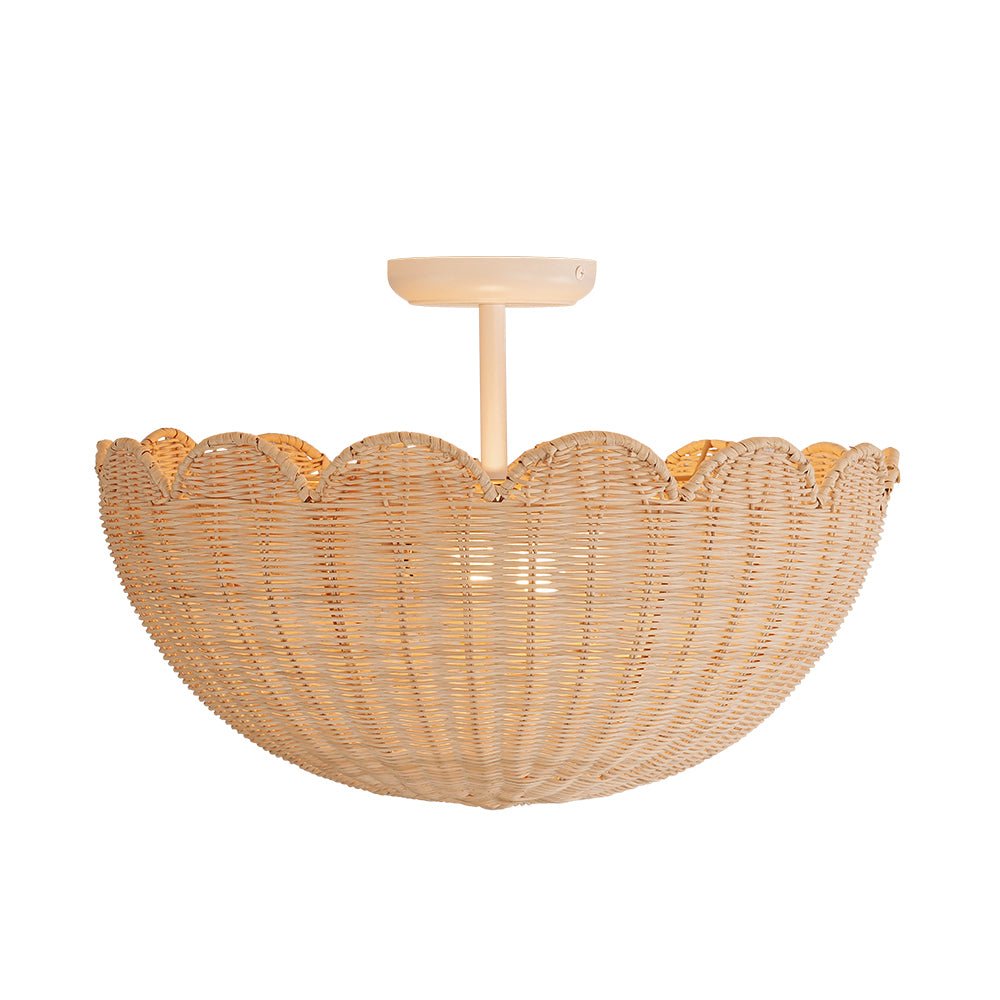 2-Light Scalloped Tulip Woven Basket Semi-Flush Mount