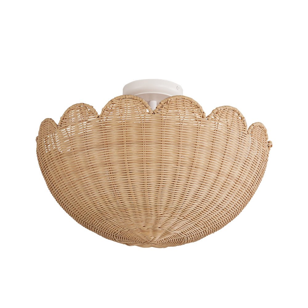2-Light Scalloped Tulip Woven Basket Semi-Flush Mount
