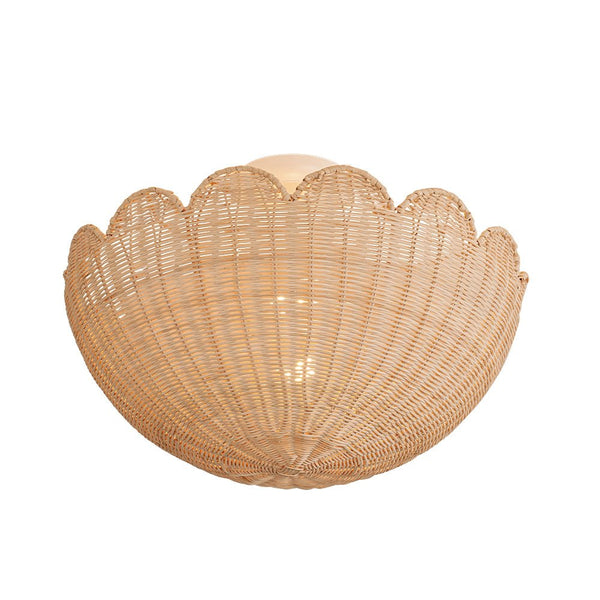 2-Light Scalloped Tulip Woven Basket Semi-Flush Mount