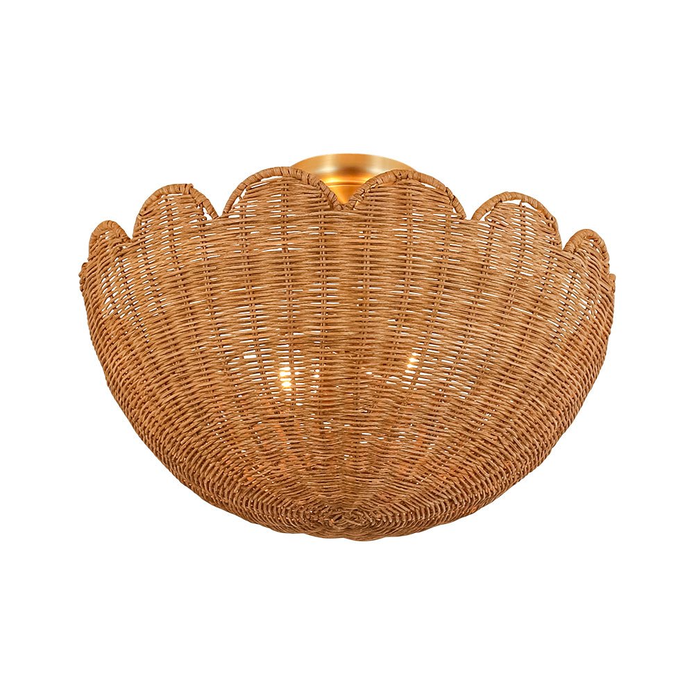 2-Light Scalloped Tulip Woven Basket Semi-Flush Mount