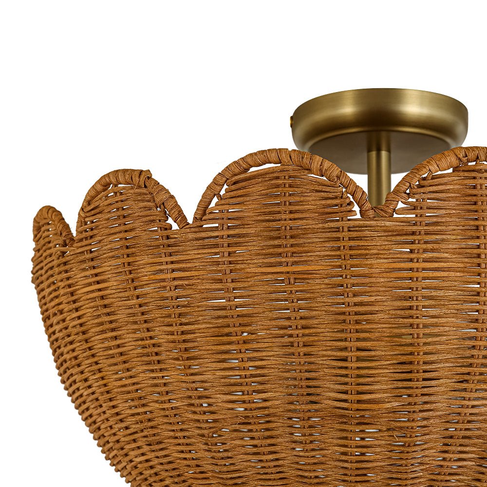 2-Light Scalloped Tulip Woven Basket Semi-Flush Mount