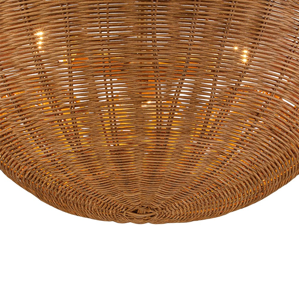 3-Light Scalloped Hand-Woven Rattan Floral Basket Semi-Flush Mount