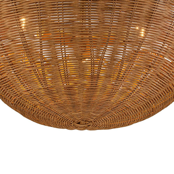 3-Light Scalloped Hand-Woven Rattan Floral Basket Semi-Flush Mount