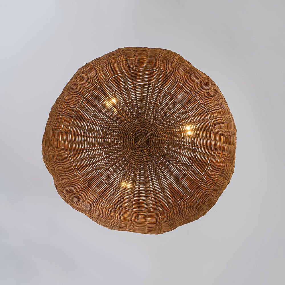 3-Light Scalloped Hand-Woven Rattan Floral Basket Semi-Flush Mount