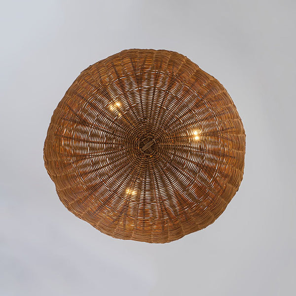 3-Light Scalloped Hand-Woven Rattan Floral Basket Semi-Flush Mount